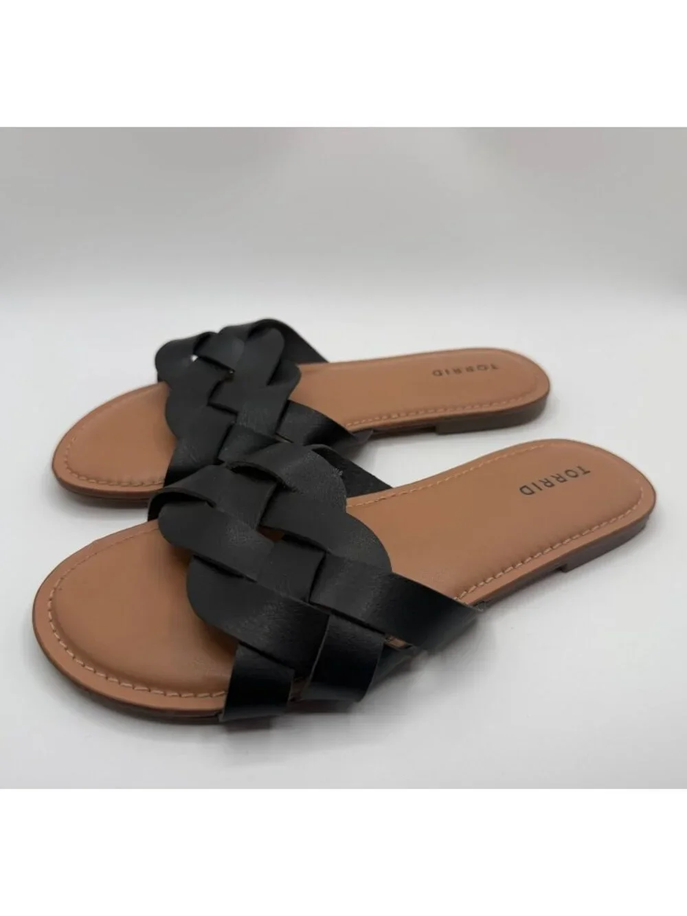Torrid Black Woven Slide Sandals Women Size 8.5W Faux Leather Open Toe Shoes